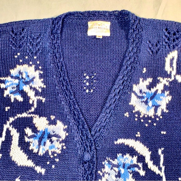 Susan Bristol Y2K Floral Cardigan Sweater Cottagecore Medium Vintage hand knit - Picture 5 of 9